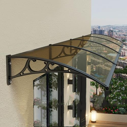 Zlovne Auvent de Porte d'Entrée,Marquise de Porte d’Entrée avec Protection UV Contre la Pluie et la Neige,Auvent de Véranda avec Panneau en Polycarbonate et Cadre en Aluminium (80x200cm/32 x79,Brown)