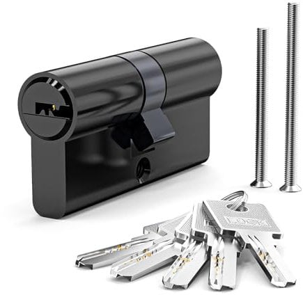 MANICAF Profile Cylinder 30/30, Locking Cylinder, Euro Cylinder Lock, Locking Cylinder on Both Sides, Cylinder Lock 60 mm with 5 Brass Keys (Black)