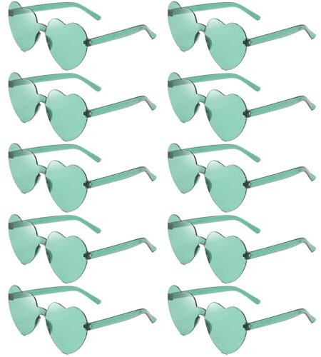 Dwenarry Herz Sonnenbrille Set Partybrille Grün Lustige Sonnenbrillen Herzform 90er Herzen Party brille Fasching Trendy Herzbrille für Damen,10 Stücke