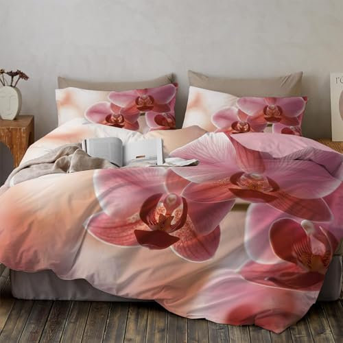 Bettwäsche-Set für Kinder135×200CM bettbezug mit Reißverschluss,2 Kissenbezug 80x80cm,dekorativesElegantes und romantisches Blumenmuster Muster für Mädchen und Jungen Schlafzimmer, Orchidee