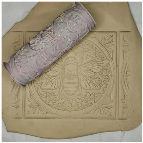 Tonfliesenroller zum Selbermachen, 10,2 cm Ton-Texturrollen, Ton-gehämmerte Texturrolle, Polymer-Ton-Werkzeuge, Blumen-Vogel-Muster, Nudelholz-Rollen, für Ton, DIY-Handwerk (Bienen)