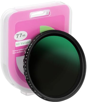 PATIKIL Filtre ND 77 mm, Objectif ND Variable ND2-ND400, Filtre à densité Neutre réglable, Verre Optique Fin avec Capuchon pour Objectif d'appareil Photo, vidéo, vlog, Photographie, Noir