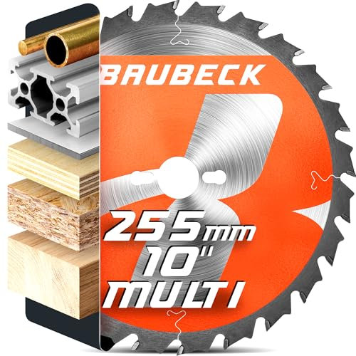 BAUBECK Circular Saw Blade 255mm x 25.4mm +1inch, 20/16mm bore rings - Rage fast Wood with Nails, Metal x28T - Compatible with Evolution, Bosch, Makita, Dewalt, Festool, Freud 255 mm