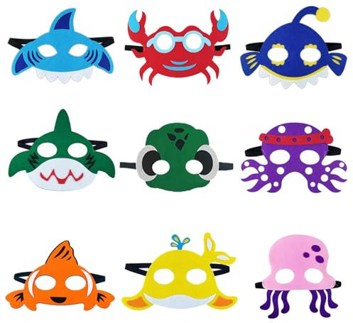 Sunshine smile Tiermasken Für Kinder,Kindermasken Tiere,Meerestier Filzmasken,Ozeantiere Filz Masken,Masken Geburtstag Deko,Maske Tier,Maske Filz Tiere,Oktopus Hai Ozeantiere Partyzubehör Masques