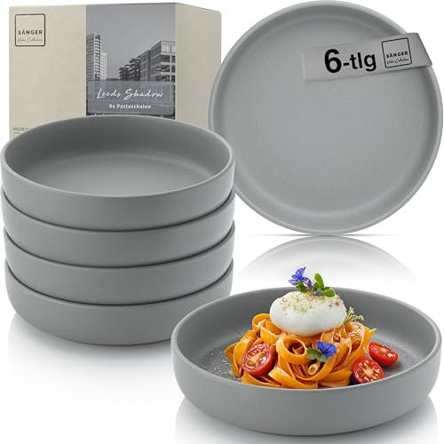SÄNGER Leeds Shadow | Pastaschalen 6 teilig, 6x Nudel Schalen aus Steingut, Schüssel Set spülmaschinenfest mikrowellenfest kratzfest, große Schüssel multifunktional dunkelgrau 850 ml |VALUE COLLECTION