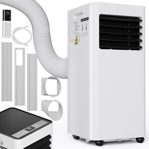 Condizionatore Portatile, 9000 BTU, 2.6 kW, 4-in-1 Climatizzatore Portatile, Ventilatore, Raffreddamento, Deumidificazione, Aria Condizionata con Sleep Mode, Schermo LED e Telecomando, Copertura 31㎡