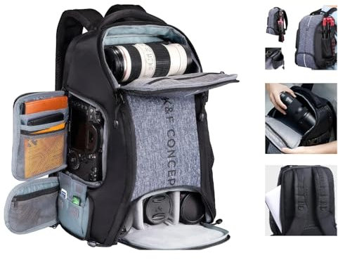 JLANDA Sac à Dos Grand Format K&F Concept 32 L/25 L pour Appareil Photo Canon, Sony, DJI, DSLR/SLR, Ordinateur Portable 15 Pouces, avec Sangle pour trépied et Housse de Pluie(25L)