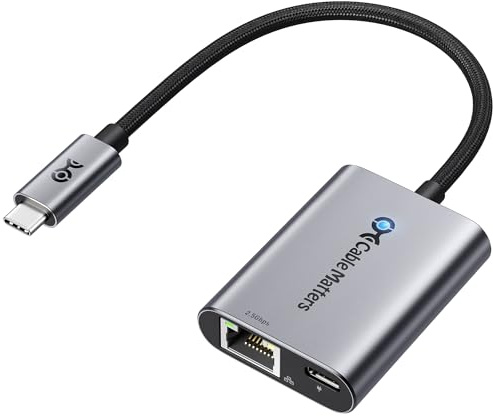 Cable Matters USB-C 2,5G Ethernet Adapter mit 140W Power Delivery | USB-PD 3.1, USB4/Thunderbolt 4/5, MacBook, Laptop, iPad und USBC Geräten, 2.5 Gigabit Ethernet auf USB C