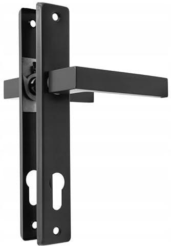 QRS - Drückergarnitur Gartentor - Türdrücker für Außeneinsatz - mit schmalem Langschild, aus Metall & Aluminium, Pulverbeschichtet - Langschildgarnitur, Drückerpaar, 90mm, Schwarz