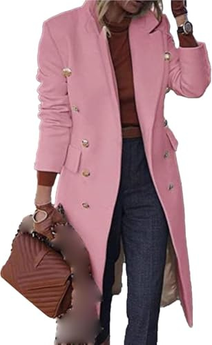 Women’s Wool Blend Overcoat Notched Lapel Long Double Breasted Winter Trench Coat Elegant Warm Dressy Outerwear