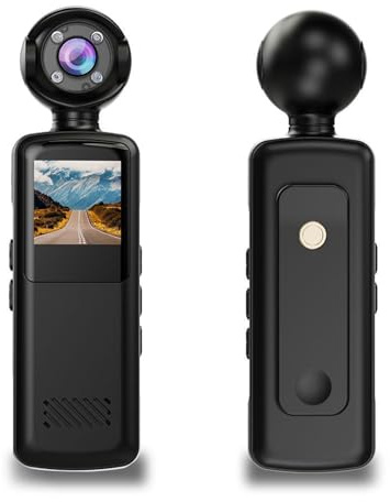 Lazmin112 1080P Handheld Action Camera, 180° Rotation, Electronic Stabilization, 6 Glass Lens Wide Angle, Night Mode, Wifi Connection, Loop Recording, Handheld Camcorder, with App