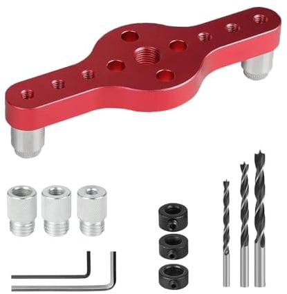 iDMRURvm Selbstzentrierende Dübelvorrichtung Set 2-In-1Löcher Locator Holzbearbeitung 6/8/10 mm Löcher Locator Holzbearbeitung 12 teiliges Dübelbohrführungsset mit Bohrerbits
