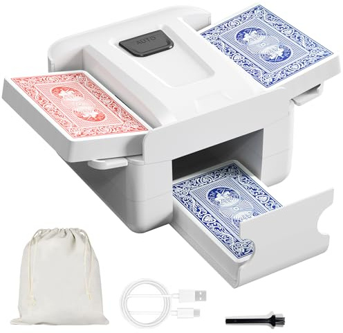 FarmNix Mélangeur de Cartes Automatique Électrique pour 1-2 Jeux | Batterie 2000mAh Rechargeable USB-C - Compatible Poker, Belote, Blackjack (Blanc)