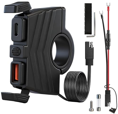 Adaptador Cargador USB para Moto 12V: 30W PD + 18W QC3.0 Dual USB Type-C, Enchufe Impermeable de Carga Rápida, Compatible con Motocicleta, ATV, Triciclo, Conector SAE