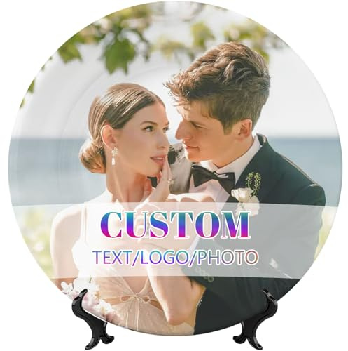 Quilia Piatto in ceramica personalizzato con foto|piatti in ceramica personalizzati con foto/testo |piatti decorativi per Natale| anniversari, matrimoni, regalo commemorativo per un amico (Stile 1)