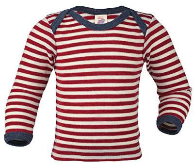Engel , Baby Unterhemd/Schupfhemd Langarm, 100% kbT Wolle (86/92, Rot Melange/Natur)