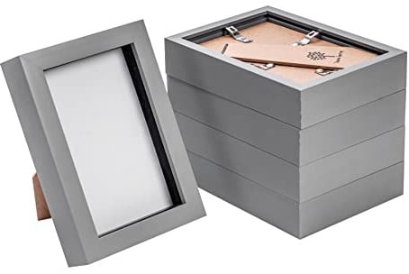 Nicola Spring 3D Shadow Box Photo Frames - 4 x 6 (10 x 15cm) - Pack of 5 - Grey 3D Photo Frame Picture Frame Box Small Portrait Display Case for Crafts, Keepsakes, Wedding, Graduation