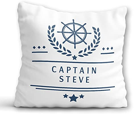 Boat Captain Cushion for Him - Personalised Birthday Gift for Men - Boating Christmas Gift Dad Grandad Husband - Nautical Decor Sailing Yacht Name Pillow - Canal Boat Owner Retirement Narrowboat