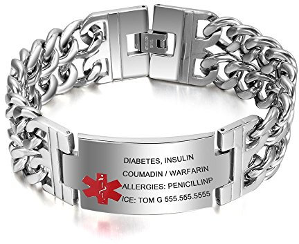 Grand Made Personalisierte medizinische Alert ID Armbänder 9 Zoll Silikon Einstellbare Sport notfallarmband für Herren damen Wasserdichte Alert damen Armband Free Gravur (B)