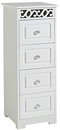 Home Source White Wooden Chest Storage Unit Bedroom Organiser Bedside Tallboy, 4 Drawer