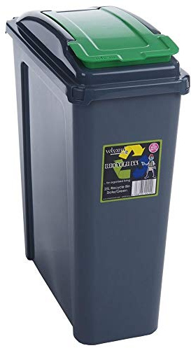 Wham Recycle It Slimline Bin & Lid Multi-purpose Storage Container 25 Litre (Green, 1 Bin)