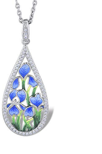 namana Blaue Blumen Halskette für Damen. 925 Sterling Silber Halsketten für Frauen mit Emaille und Zirkonia Edelsteinen. Damenhalskette mit Geschenkbox