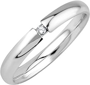 GIORO Tiala Damen Ring Verlobungsring Antragsring 925 Silber *handgefasster Zirkonia Stein* Weißgold Platin Optik mit Gravur (57 (18.1))