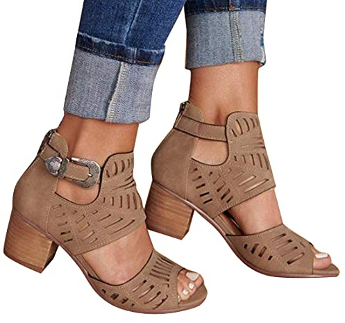 Onsoyours Femmes Sandales Mode Talon Carre Sandals Été Casual Romaines Bout Ouvert Sandals Chaussures pour Plage Vacances A Marron 36 EU