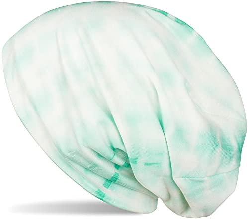 styleBREAKER Unisex Stoff Beanie Mütze mit Batik Streifen Muster Print, Leichte Longbeanie mit Farbverlauf 04024187, Farbe:Mint-Weiß