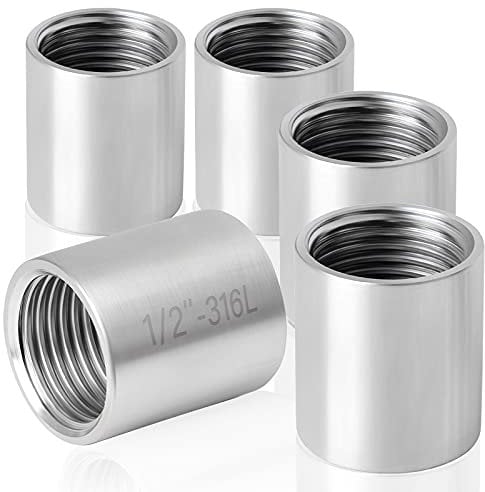 GZcaiyun 5 STK Gewindefitting, 1/2 Muffe Edelstahl, für Rohrleitungen, Heizkörpern, Sanitäranlagen, Abflussrohren, Wassertanks und Ersatzteil