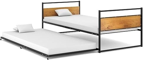 vidaXL Ausziehbett mit 6 Rollen Metallbett Bettgestell Schlafzimmerbett Bettrahmen Bett Schlafzimmermöbel Einzelbett Schwarz Metall 90x200cm