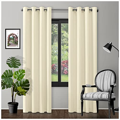 GC GAVENO CAVAILIA Thermal Insulated Blackout Ring Top Eyelet Curtains | Premium Energy-Efficient Drapes | Light Blocking & Room Darkening For Bedroom & Living Room | Cream 66X72 Inch