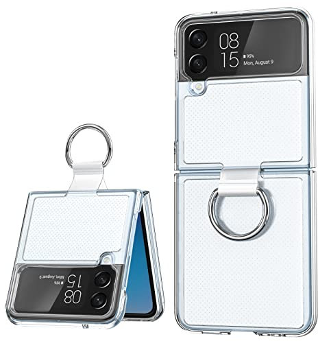 Qoosea Hülle Kompatibel mit Samsung Galaxy Z Flip 4 2022, Ultra Dünn Premium PC Handyhülle mit Ring, Stoßfest Kratzfest Schutzhülle für Samsung Galaxy Z Flip 4 5G