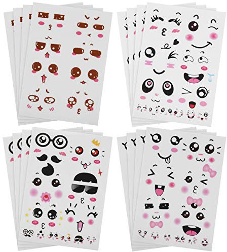 diyfixlcd 16pcs Cute Cartoon Face Expression Stickers with Eyes Nose Mouth Creative Stationery Sticker for Books Cup Water Bottles DIY Decoration