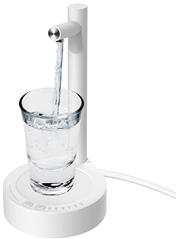 Keweis Portable Electric Water Bottle Pump, Countertop Dispenser for 5 Gallon & Universal Bottles, USB Charging, Automatic, White, Glossy, ABS Plastic, Stainless Steel, Silicone