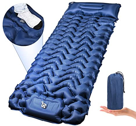 Owelth Selbstaufblasend Isomatte Outdoor, Verdickte Luftmatratze Camping mit Kissen, Faltbare Ultraleicht Schlafmatte Kleines Packmass, Aufblasbare Schlafunterlage für Wandern Reisen Strand