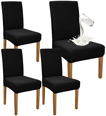 Granbest Premium Wasserdicht Esszimmer Stuhl Abdeckungen Satz Von 4, Stretch Hohen Zurück Stuhlhussen Slipcover Für Esszimmer, Abnehmbaren Stuhl Schutz Für Bankett, Küche, Party (4er Set, Schwarz)