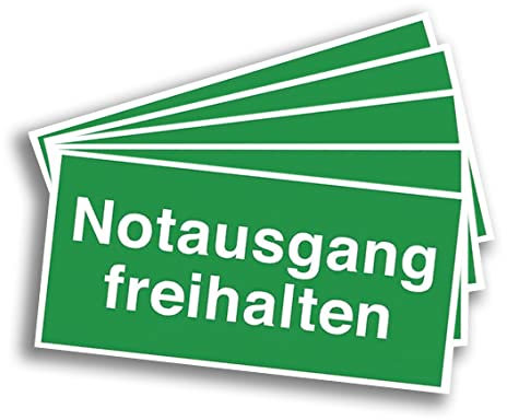 5 Stück – Aufkleber Fluchtweg Rettungszeichen „Notausgang freihalten“ Schild Folie selbstklebend nach ISO 7010 | 297x148mm Made in Germany