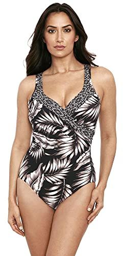 Miraclesuit Women's Swimwear Oasis Colorblock It's A Wrap Tummy Control Underwire Bra One Piece Swimsuit, Black/Multi, 12