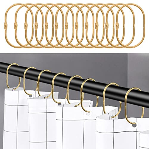 24 Pack Shower Curtain Hooks, Oval Snap Shower Rings for Curtain, Decorative Shower Rings for Shower Curtain Rod, Metal Rustproof Shower Curtain Hooks for Bathroom (Gold)