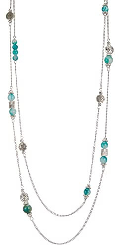Bulinlin Damen Lange Perlen Kette Statement Halskette mit Silber Anhänger Modeschmuck Kette Geschenk für Frauen(Jade green)