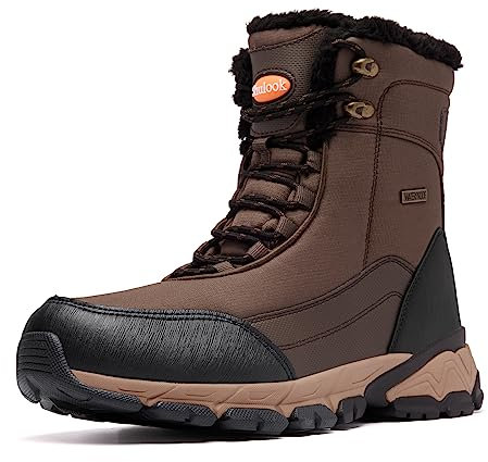 SHULOOK Winterstiefel Herren Wasserdicht Warm Gefüttert Schneestiefel Winterschuhe herren rutschfeste Hohe Wanderschuhe Herren Outdoor Schuhe Winter für Wandern Arbeiten Camping (Braun EU 43)