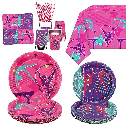 Gymnastik Geburtstag Party Dekorationen - Gymnastik Thema Party Supplies für Ihre kleinen Tanz Turner mit Gymnastik Tischdecke, Teller, Servietten, Geschirr, serviert 20