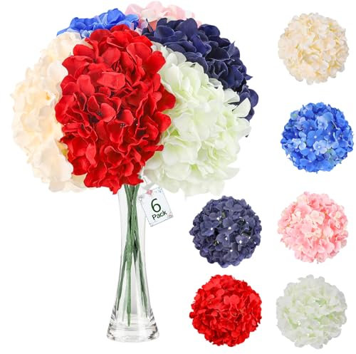 AWARDSEN Hortensien, künstliche Blumen, 540 Blütenblätter, große künstliche Hortensien aus roter Seide mit Stielen, künstliche rote Hortensien, Blumensträuße für Zuhause, Party, Hochzeit, Dekorationen