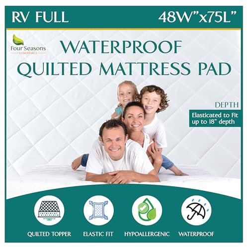 RV-Matratzenauflage in voller Größe, wasserdichter Matratzenschoner mit gesteppter Kopfkissen-Top-Matratzenauflage, Premium-Qualität, hypoallergen, 121,9 x 190,5 cm, Wohnmobil, kurz, voll