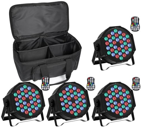 U`King 4 PCS RGB Bühnenlicht Akku mit Par Bag, Wiederaufladbare 36 LED Strahler Par Licht mit Fernbedienung und Timing, Akku Strahler Outdoor für Hochzeit DJ Disco Events Indoor Tanzparty Kirche