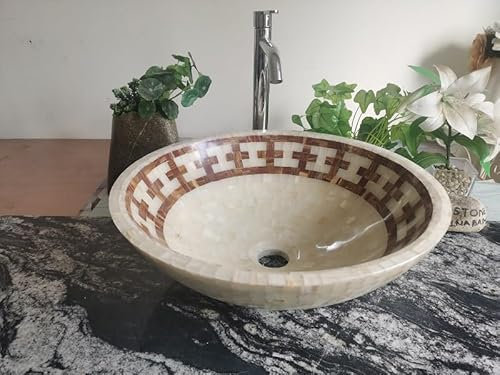 Piedra de ónix blanco con lavabo de baño de mosaico de ónix de color marrón -100% natural piedra ónix mosaico lavabo