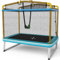 SPOTRAVEL 6 FT Kids Trampoline, 3-in-1 Toddler Trampoline with Safety Enclosure Net, L-shaped Zipper, Swing & Horizontal Bar, Indoor Outdoor Rectangle Trampoline for Boys & Girls (Blue + Yellow)