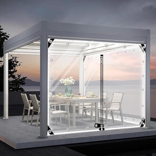 Suwooy wasserdichte Plane Mit Ösen,0.5mm PVC Transparente Plane Seitenteil,Outdoor Durchsichtige Plane Vorhänge,Pergola Pavillon Trennvorhänge Mit Reißverschluss,Wetterfest,L×H-2 * 2.8m(6.6 * 9.2ft)