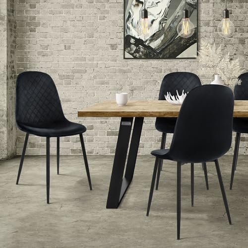 ML-Design Esszimmerstühle 4er Set, Schwarz, Küchenstuhl mit Samtbezug, Wohnzimmerstuhl mit Rückenlehne, Polsterstuhl mit Metallbeinen, Ergonomischer Stuhl für Esstisch, Esszimmerstuhl Scandinavian